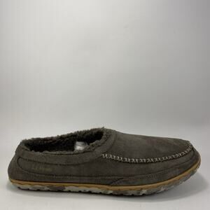L.L. Bean Mountain Slipper Scuffs Mens Size 11 Gray Brown Suede Fleece Lining